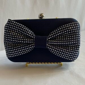 Cezanne - Navy and Silver Bow Clutch